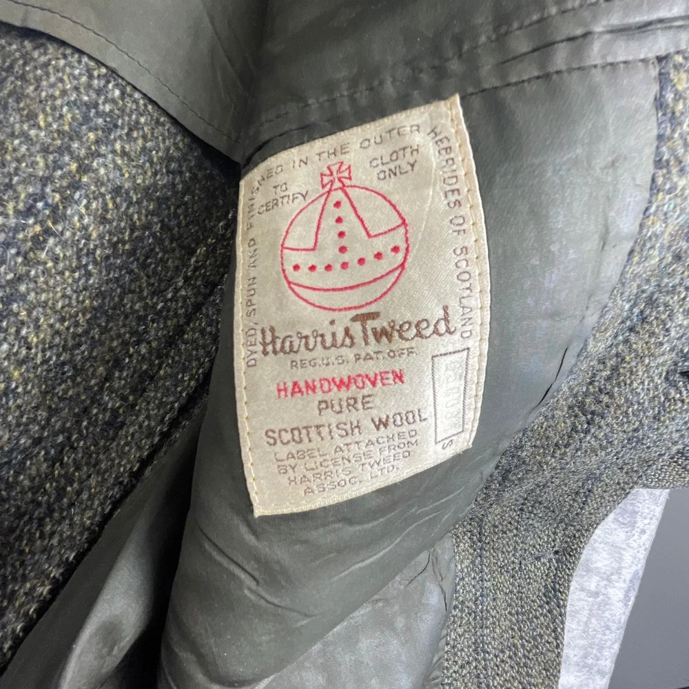 Harris Tweed Mens 44 Sport Coat Vtg Olive Green Herringbone Wool Blazer